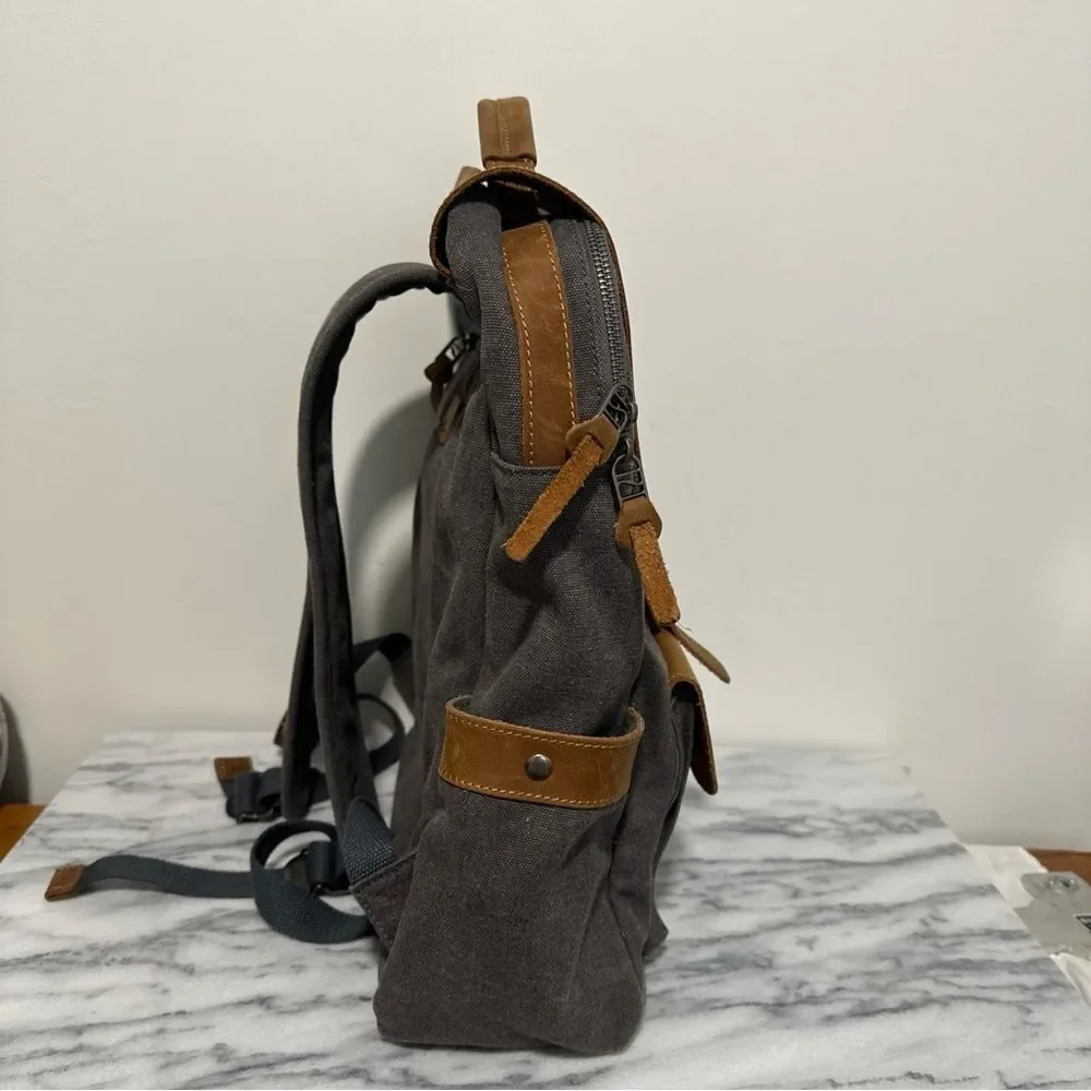 Stylish Brown and Gray Men's Backpack canvas leather